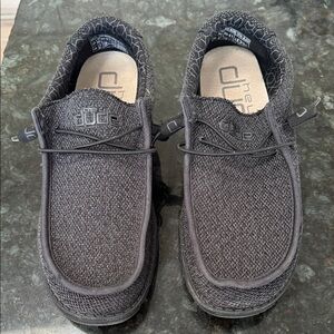 Hey Dude Men's Slip-On Loafers in Black/Gray Knit- ladies 10 men’s 8 EU 41